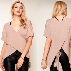 SOFT! NUDE/TAUPE HI LOW WRAP TOP